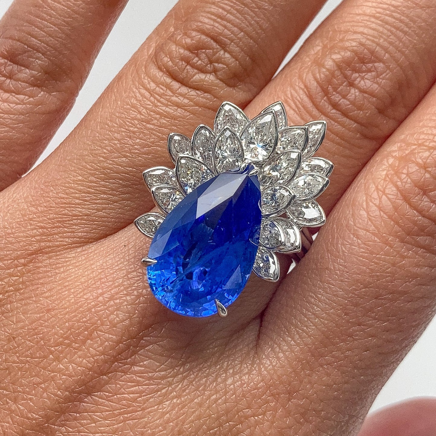 Pearshape Sapphire & Diamond Cluster Cocktail Ring - Forever Rox