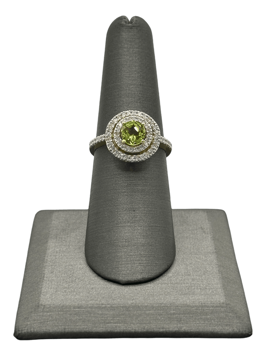 Peridot Ring With Double Diamond Halo - Forever Rox