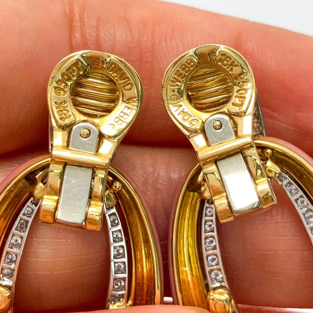 Pink Enamel Long Hoop Earrings with Diamonds by David Webb, 18k & Platinum - Forever Rox Fine Jewelry