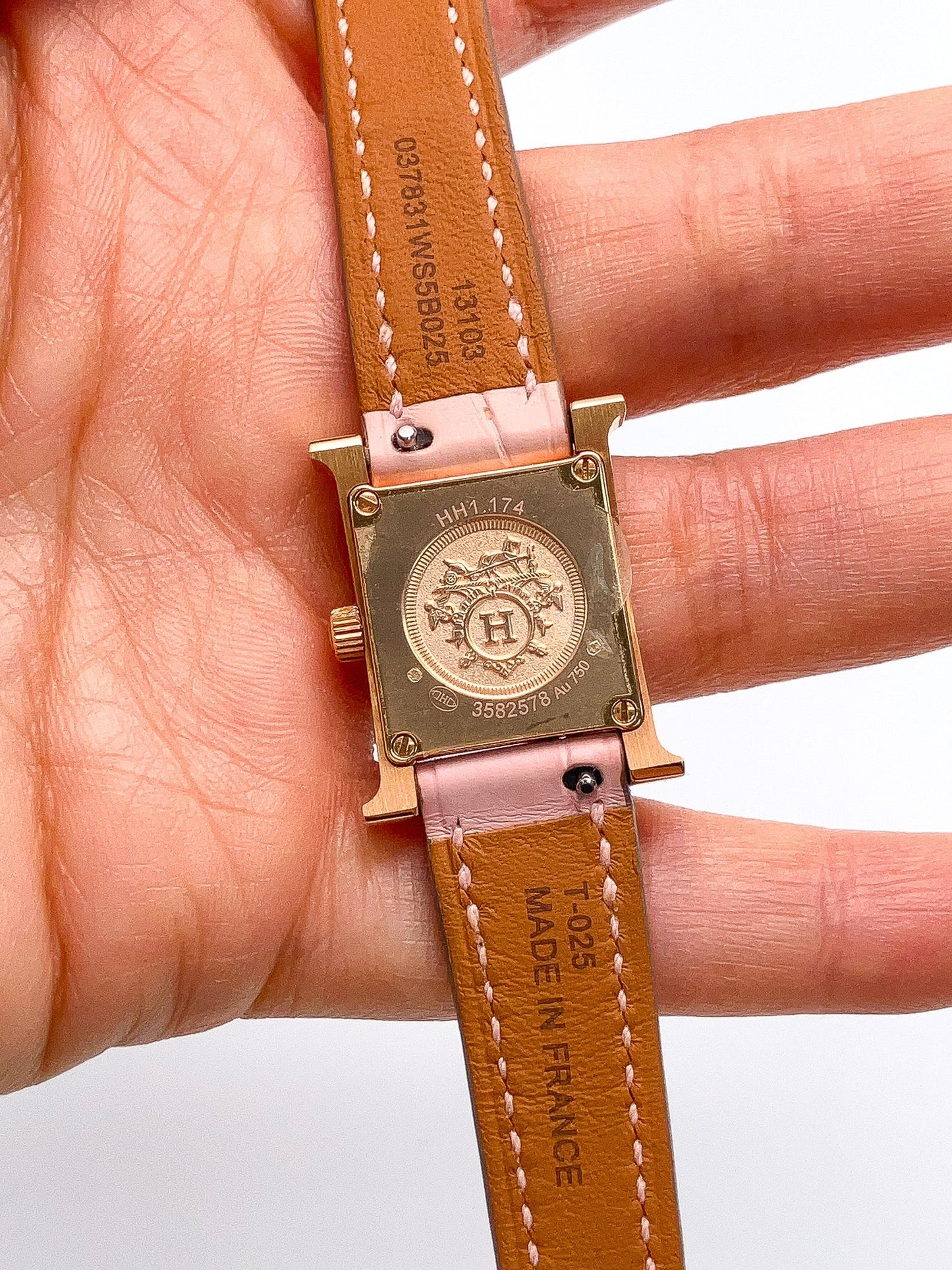 Pink Mini Heure H Diamond Bezel Watch by Hermes, 18k - Forever Rox