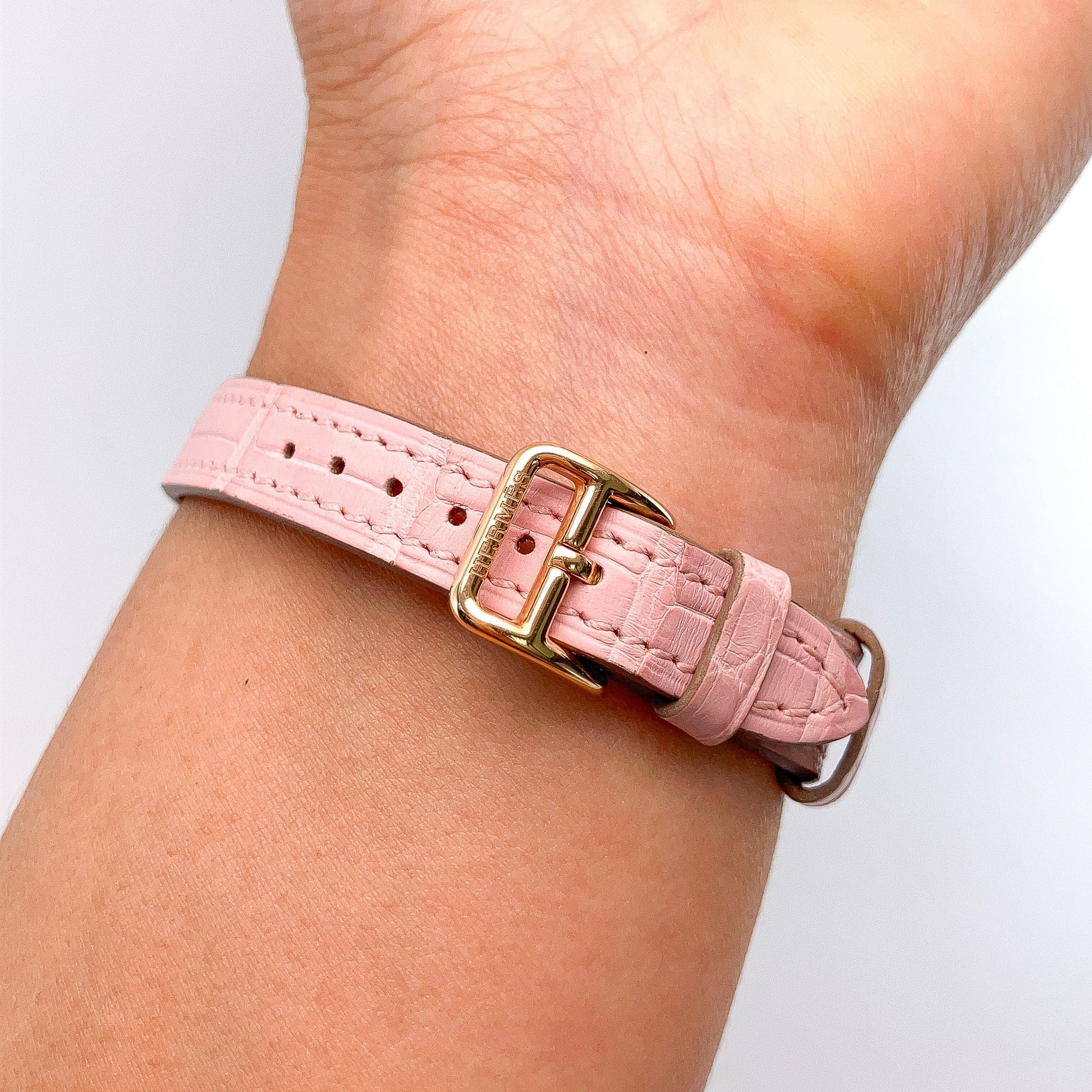 Pink Mini Heure H Diamond Bezel Watch by Hermes, 18k - Forever Rox