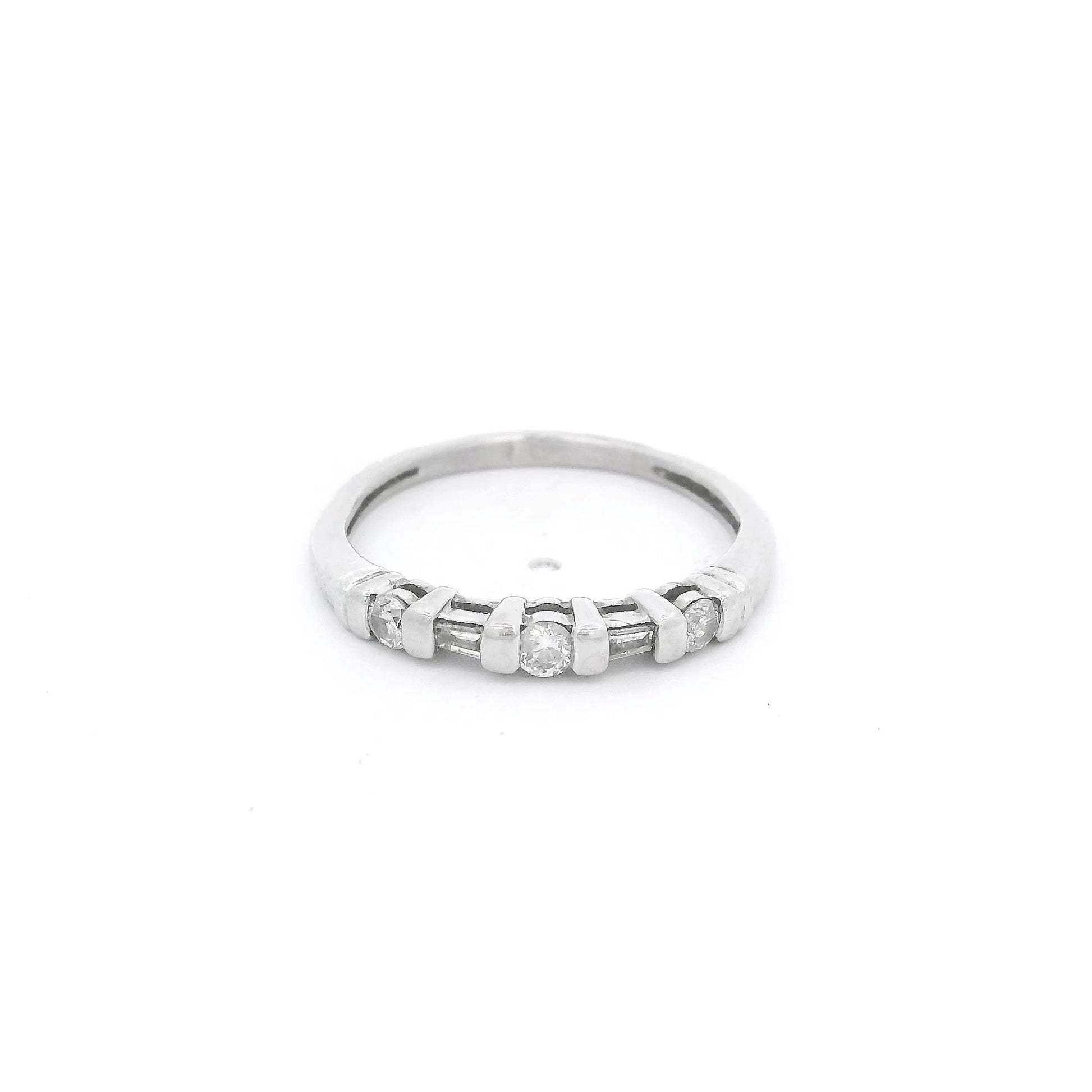 Platinum Round & Tapered Baguette Cut Diamond Band - Forever Rox Fine Jewelry