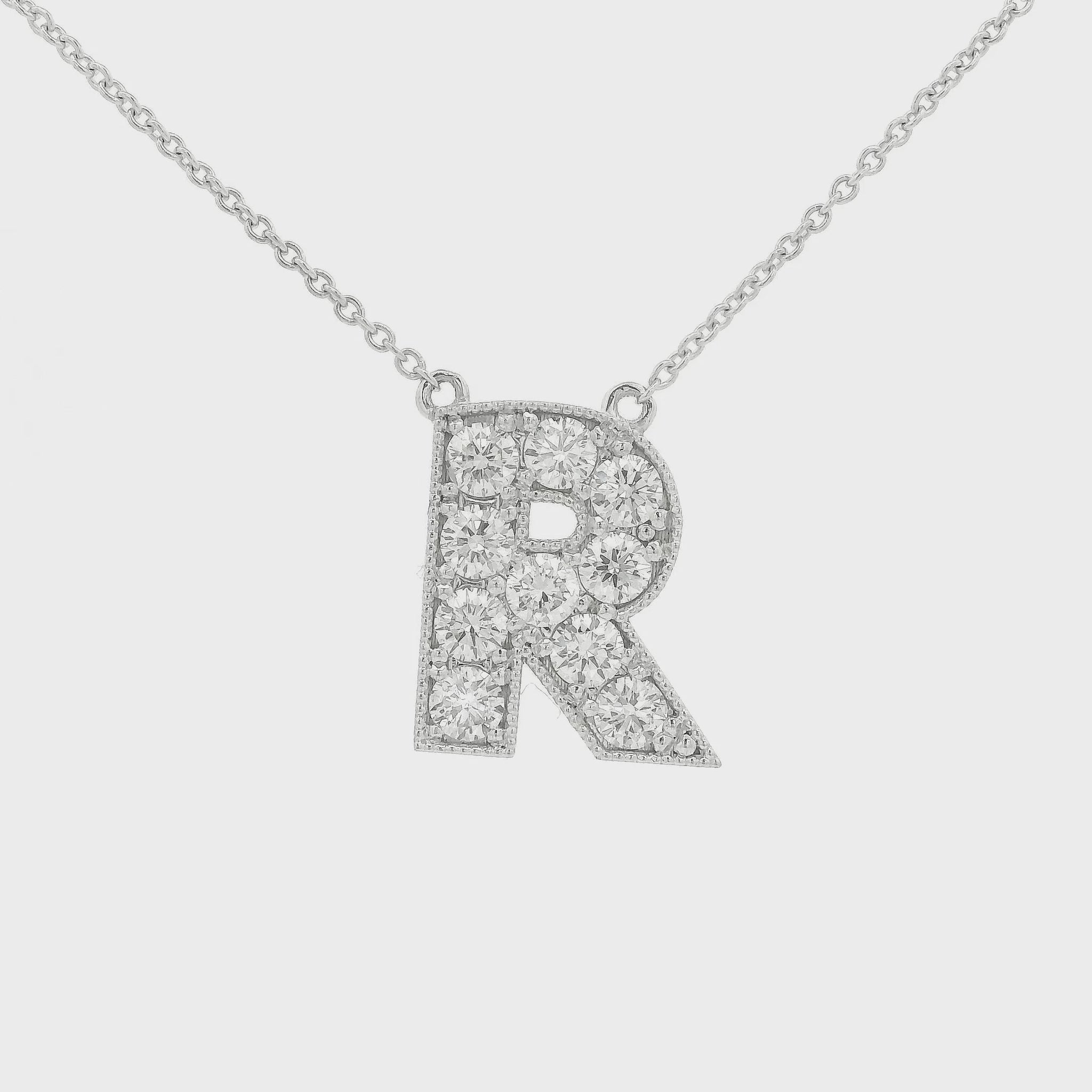 A White Gold Letter R Pendant with Diamonds at Forever Rox Fine Jewelry, Lake Tahoes Best Jewelry Store