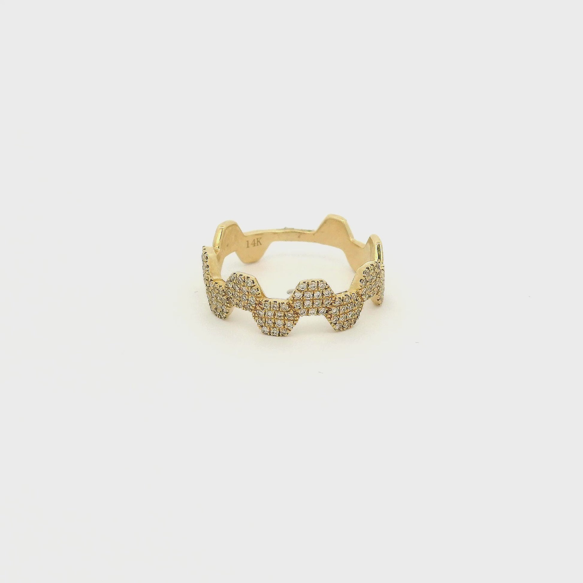 A Yellow Gold Hexagon Bands with pavé set natural Diamonds at Forever Rox Fine Jewelry, Lake Tahoes Best Jewelry Store
