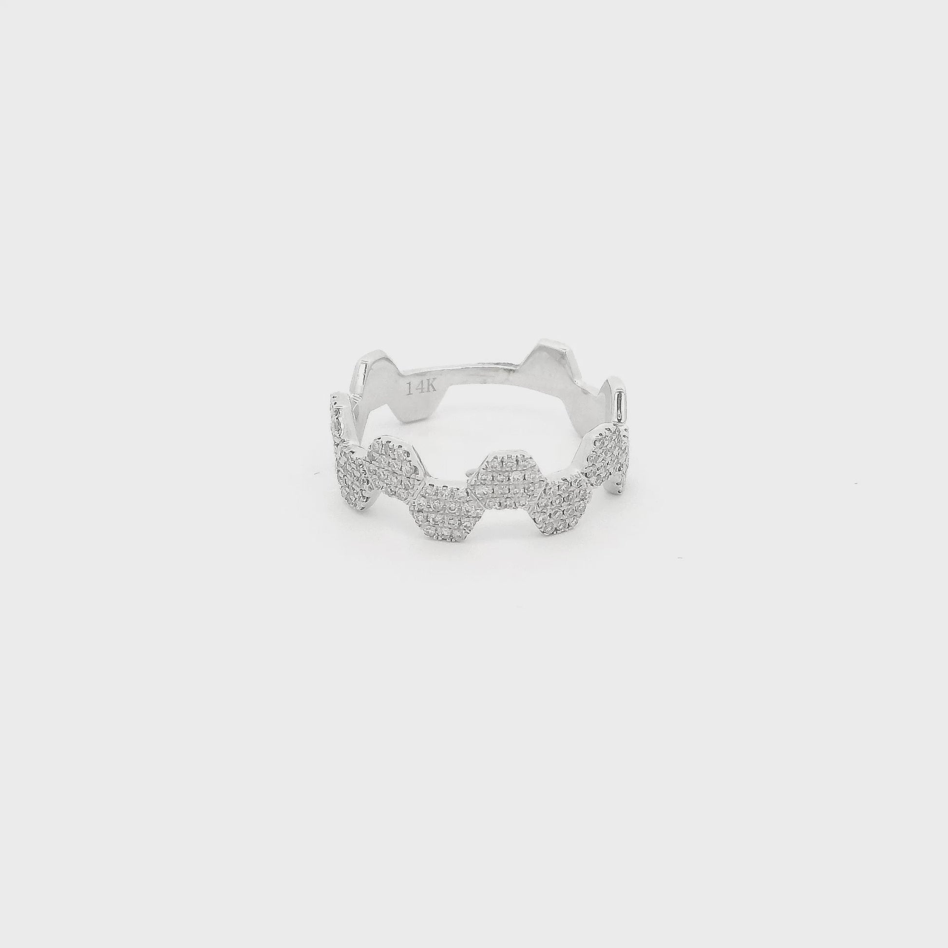 A White Gold Hexagon Bands with pavé set natural Diamonds at Forever Rox Fine Jewelry, Lake Tahoes Best Jewelry Store
