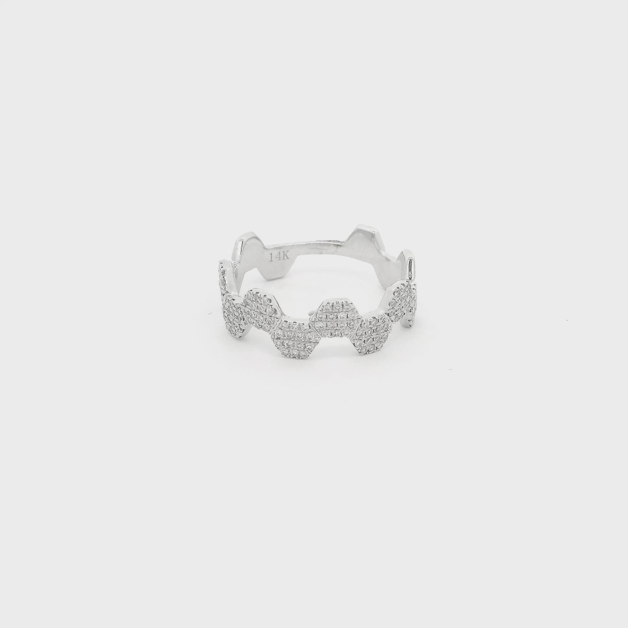 A White Gold Hexagon Bands with pavé set natural Diamonds at Forever Rox Fine Jewelry, Lake Tahoes Best Jewelry Store
