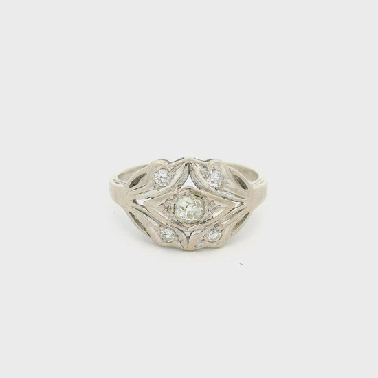 Vintage Antique White Gold Ring With an Old Mine Cut Diamond Set in The Center at Forever Rox Fine Jewelry 