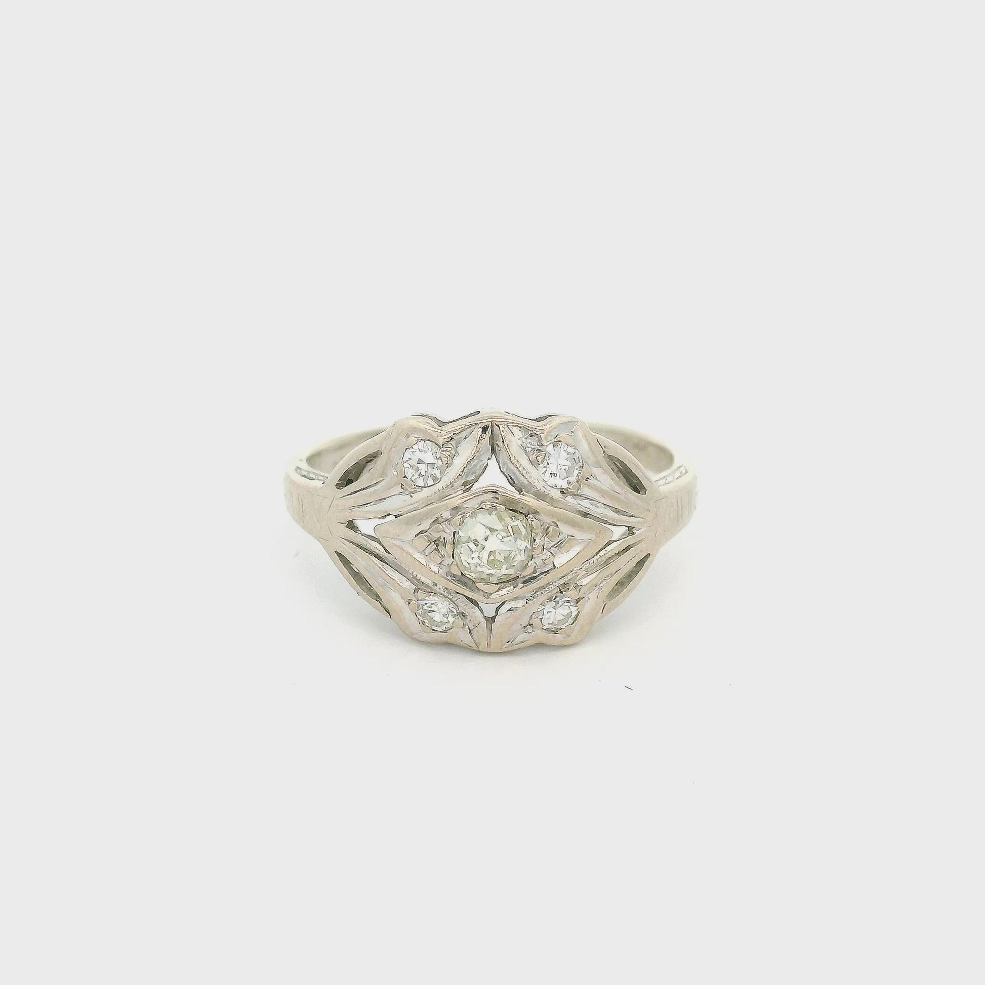 Vintage Antique White Gold Ring With an Old Mine Cut Diamond Set in The Center at Forever Rox Fine Jewelry 