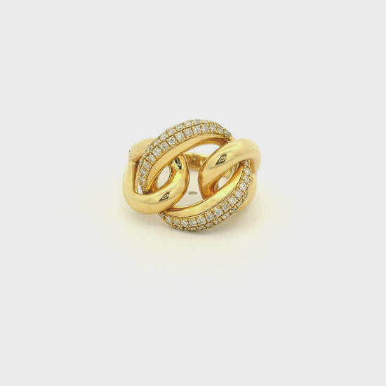 A Yellow Gold Knot Ring with the center of the know pavé set with diamonds at Forever Rox Fine Jewelry, Lake Tahoes Best Jewelry Store
