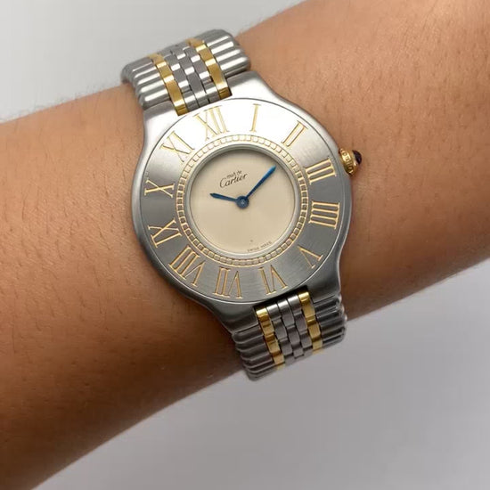 A two tone Cartier Must De Cartier Vintage Watch at Forever Rox Fine Jewelry, Lake Tahoes Best Jewelry Store
