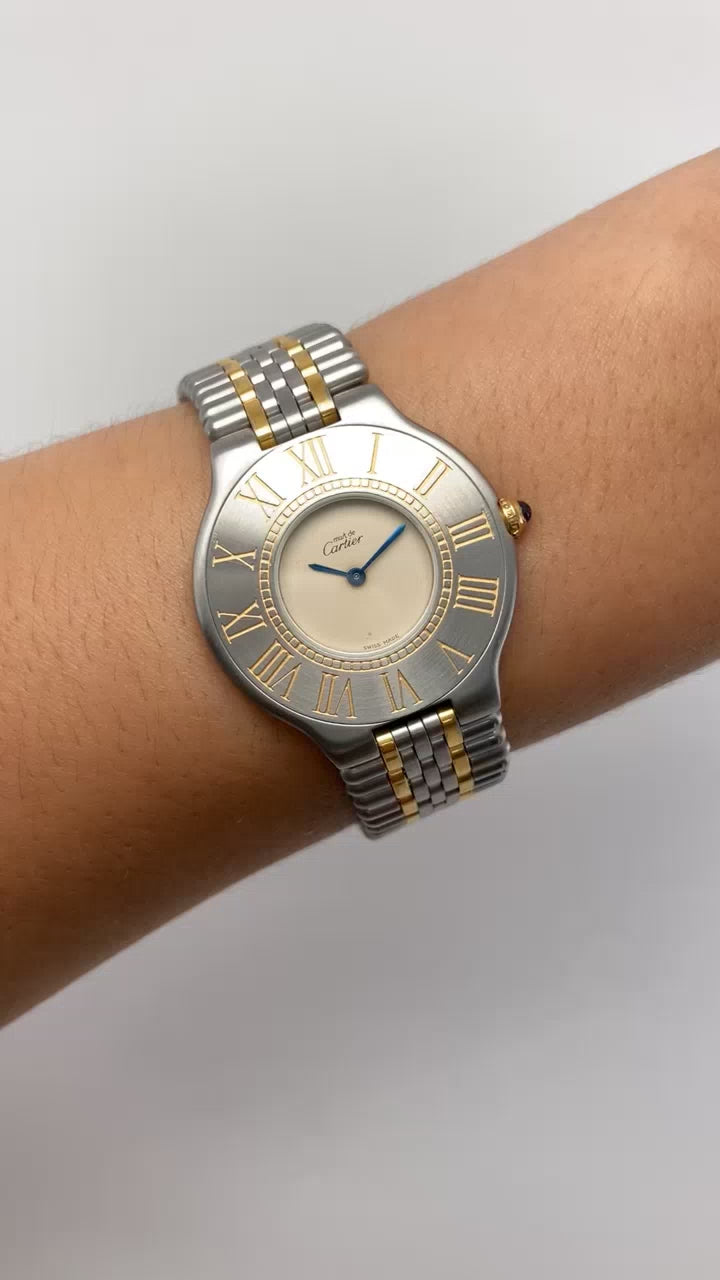A two tone Cartier Must De Cartier Vintage Watch at Forever Rox Fine Jewelry, Lake Tahoes Best Jewelry Store
