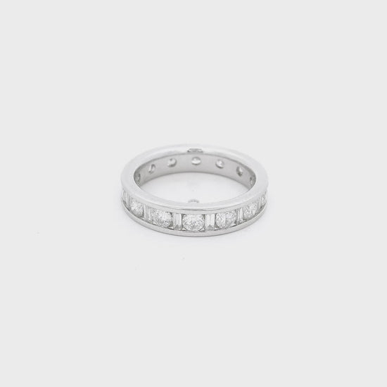 White Gold band with baguette & round cut diamonds channel set at Forever Rox Fine Jewlery