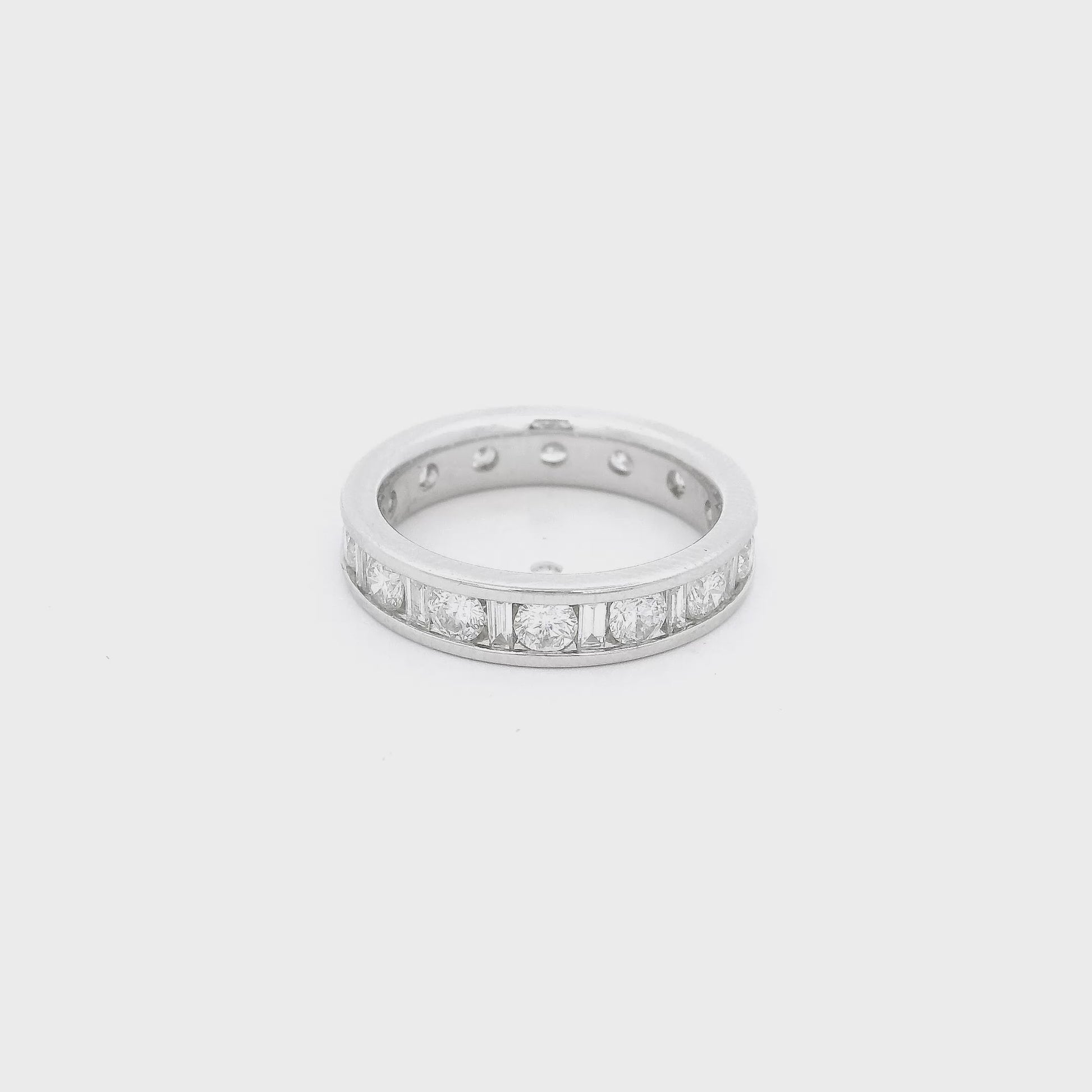 White Gold band with baguette & round cut diamonds channel set at Forever Rox Fine Jewlery