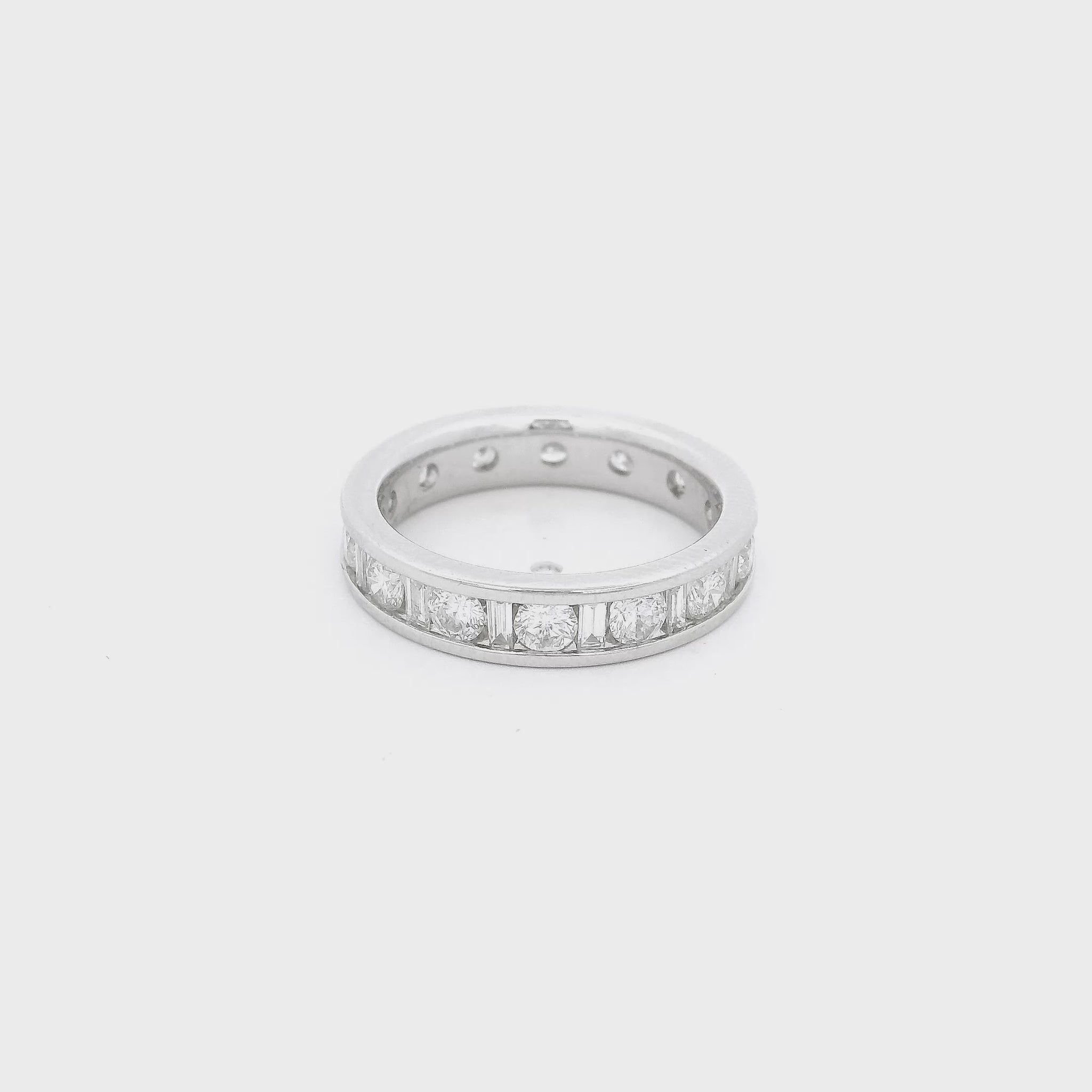 White Gold band with baguette & round cut diamonds channel set at Forever Rox Fine Jewlery