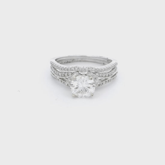 White gold ring with round cut diamonds & Baguette cut diamonds with a matching band at Forever Rox Fine Jewelry