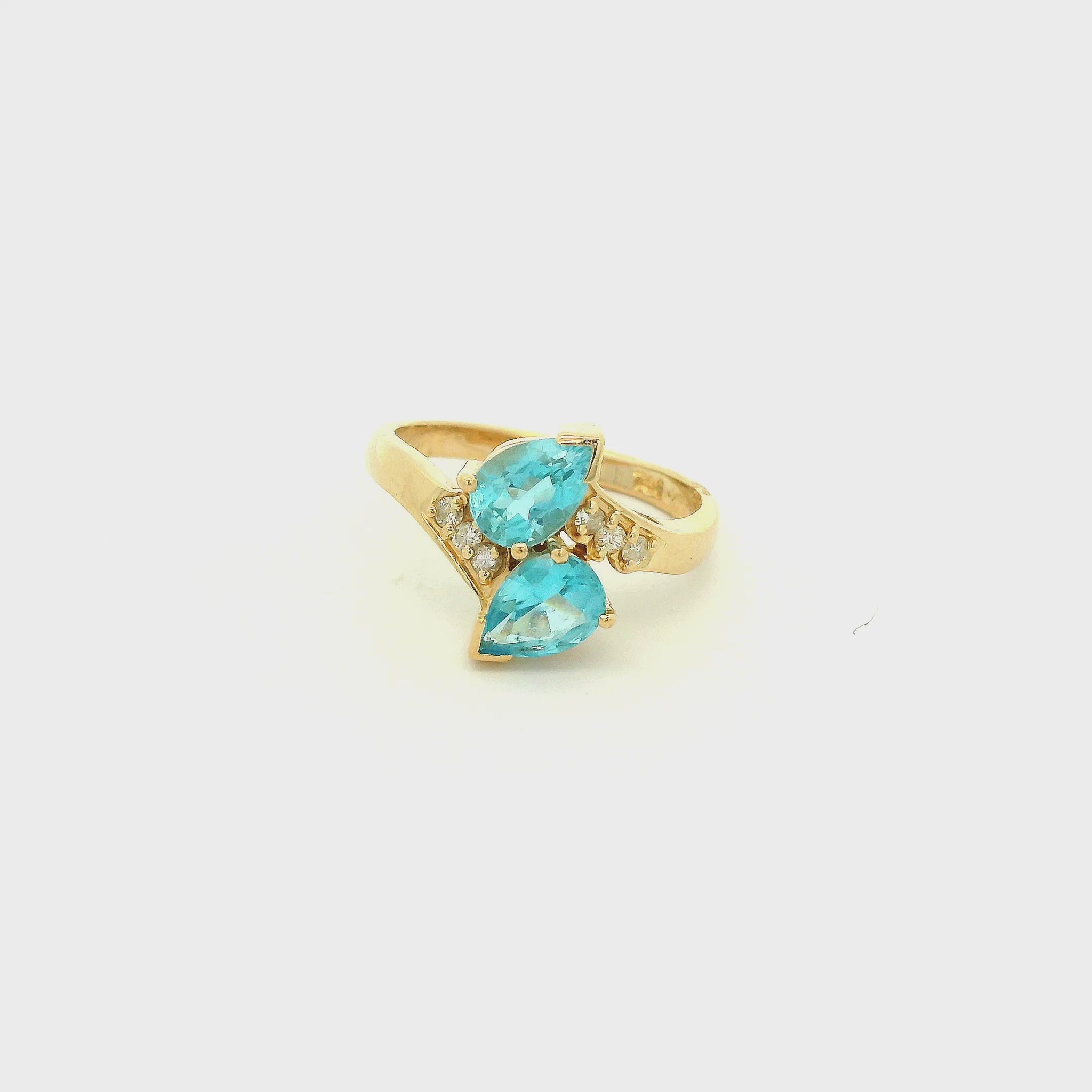 A Yellow Gold Ring with two pear cut natural Topaz with diamonds at Forever Rox Fine Jewelry, Lake Tahoes Best Jewelry Store