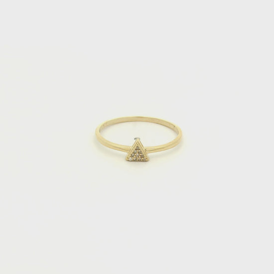 A Yellow Gold Ring with a triangle head pavé set with natural diamonds at Forever Rox Fine Jewelry, Lake Tahoes Best Jewelry Store
