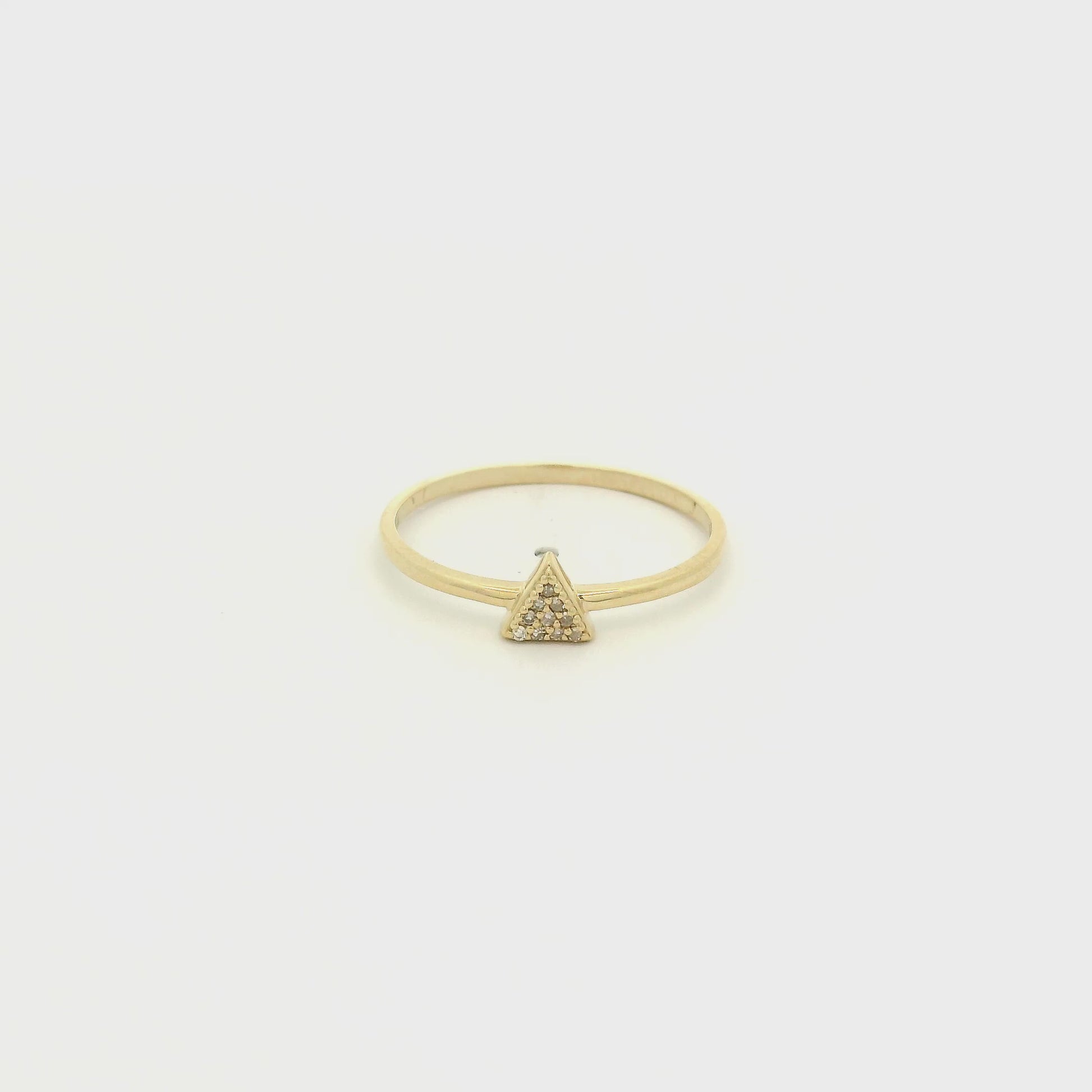 A Yellow Gold Ring with a triangle head pavé set with natural diamonds at Forever Rox Fine Jewelry, Lake Tahoes Best Jewelry Store
