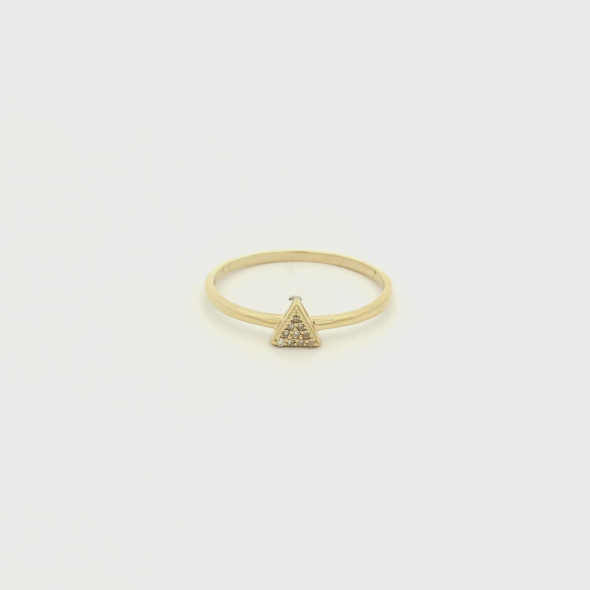 A Yellow Gold Ring with a triangle head pavé set with natural diamonds at Forever Rox Fine Jewelry, Lake Tahoes Best Jewelry Store
