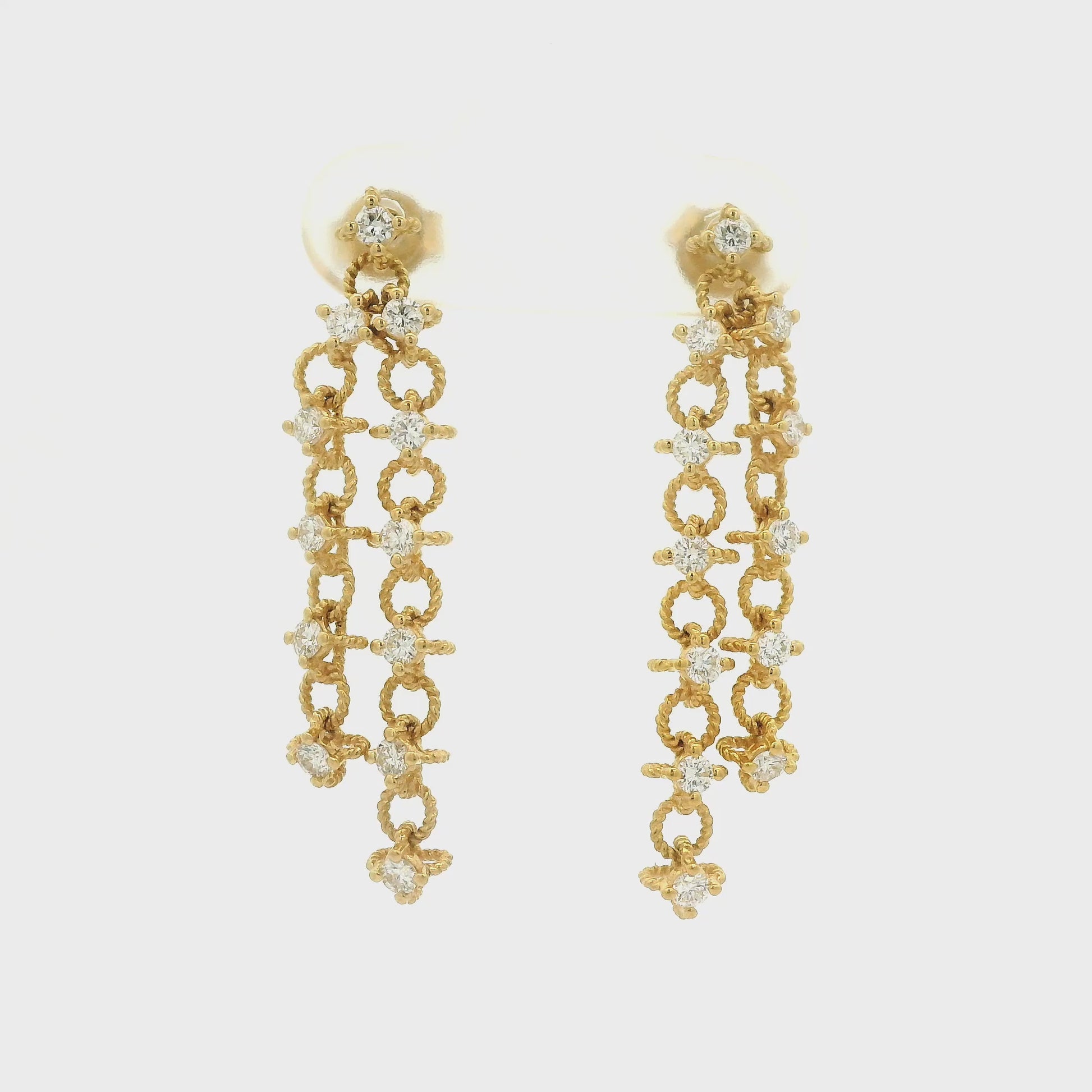 A Pair of Yellow Gold Rope Link Multi Strand Dangle Earringswith diamonds at Forever Rox Fine Jewelry, Lake Tahoes Best Jewelry Store