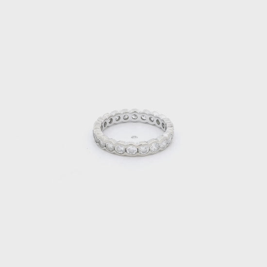 A White Gold Eternity Band with channel set round cut Diamonds at Forever Rox Fine Jewelry, Lake Tahoes Best Jewelry Store
