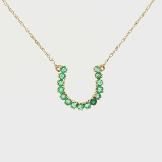 Yellow Gold Horseshoe Pendant with natural Sapphires or Natural Emeralds at Forever Rox Fine Jewelry, Lake Tahoes Best Jewelry Store