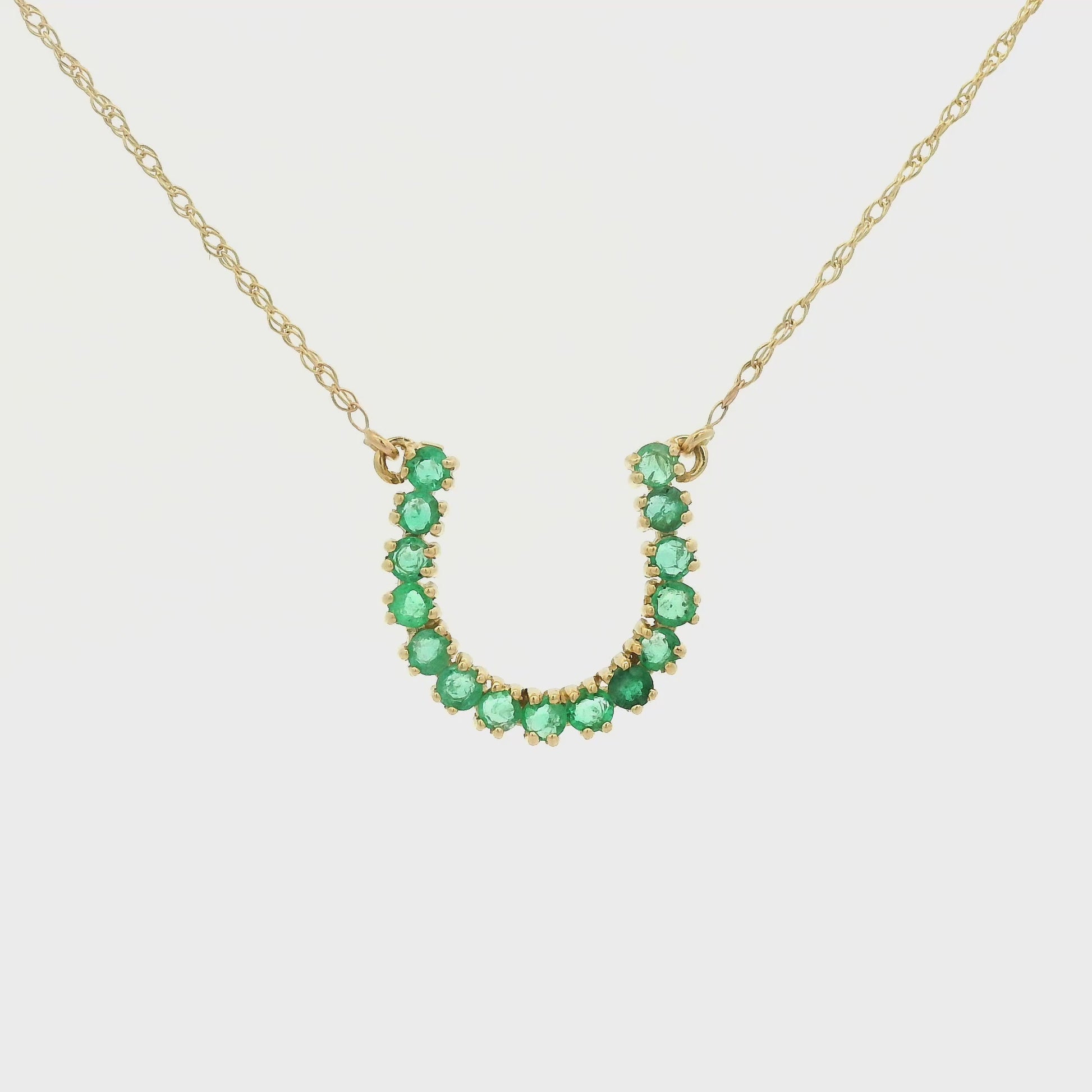 Yellow Gold Horseshoe Pendant with natural Sapphires or Natural Emeralds at Forever Rox Fine Jewelry, Lake Tahoes Best Jewelry Store