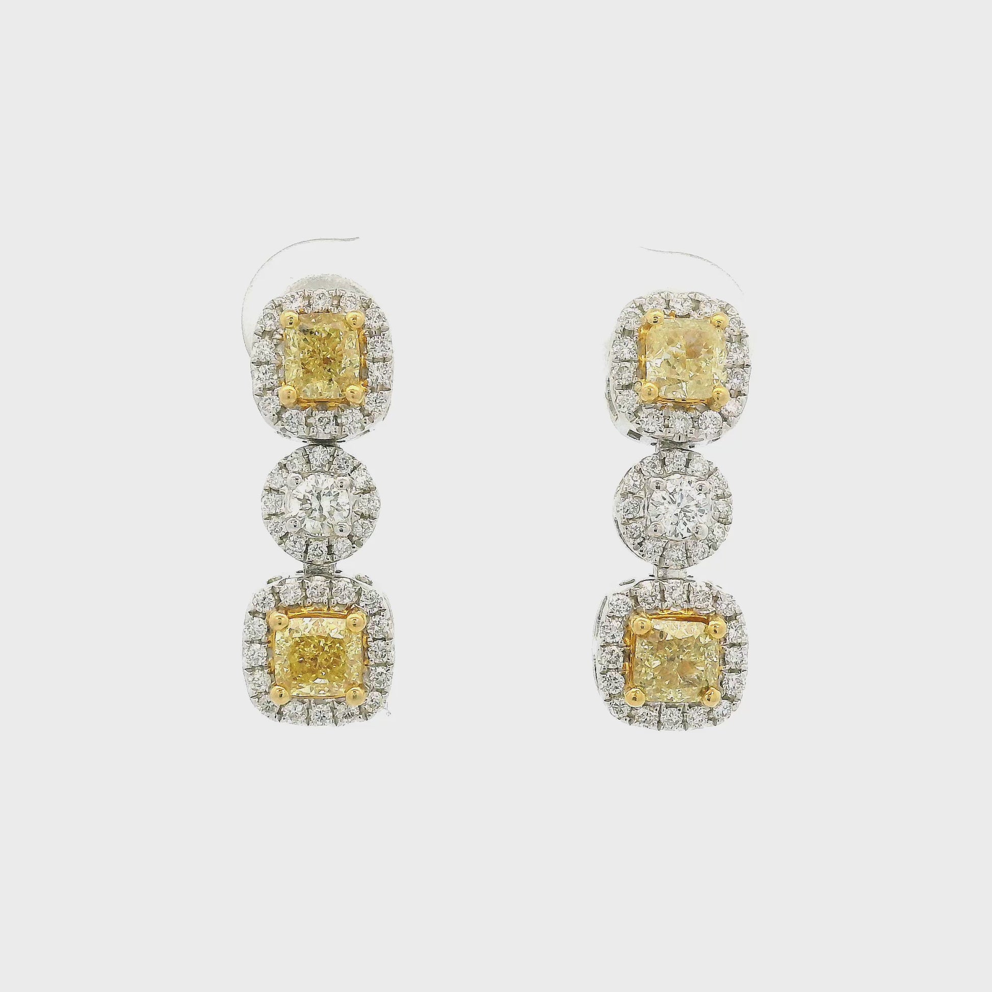 Pair of Yellow & White Diamond dangle earrings in white and yellow gold Forever Rox Fine Jewelry