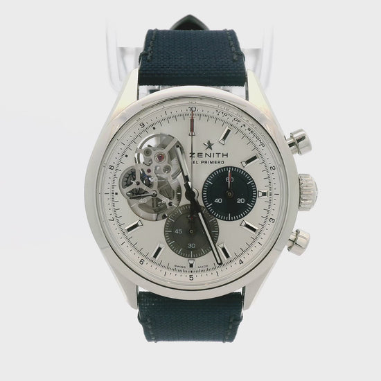 This is a 2024 Zenith El Primero Chronomaster 39.5MM Silver Dial Textile Strap Ref#: (03.3300.3604/69.C823)