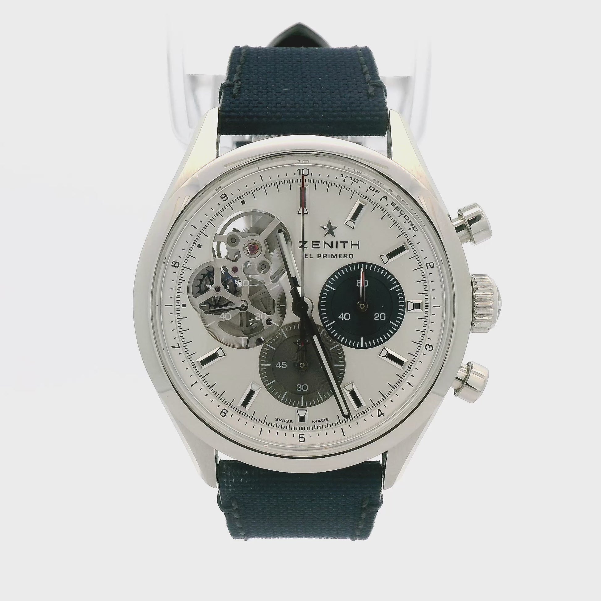 This is a 2024 Zenith El Primero Chronomaster 39.5MM Silver Dial Textile Strap Ref#: (03.3300.3604/69.C823)