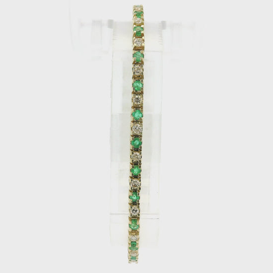 A Yellow Gold Tennis Bracelet with round cut natural Diamonds & Emeralds alternating all the way around at Forever Rox Fine Jewelry, Lake Tahoes Best Jewelry Store