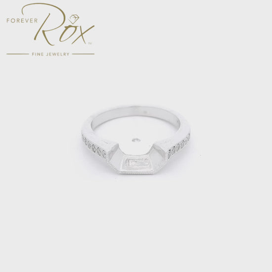 A White Gold Tracer Band with channel set round cut natural Diamonds down the side and ilgrain design at Forever Rox Fine Jewelry, Lake Tahoes Best Jewelry Store