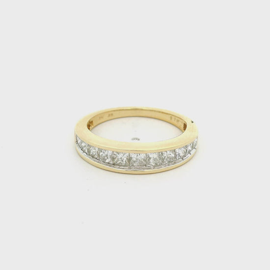 Yellow Gold Ring with 11 channel set princess cut diamonds at Forever Rox Fine Jewelry