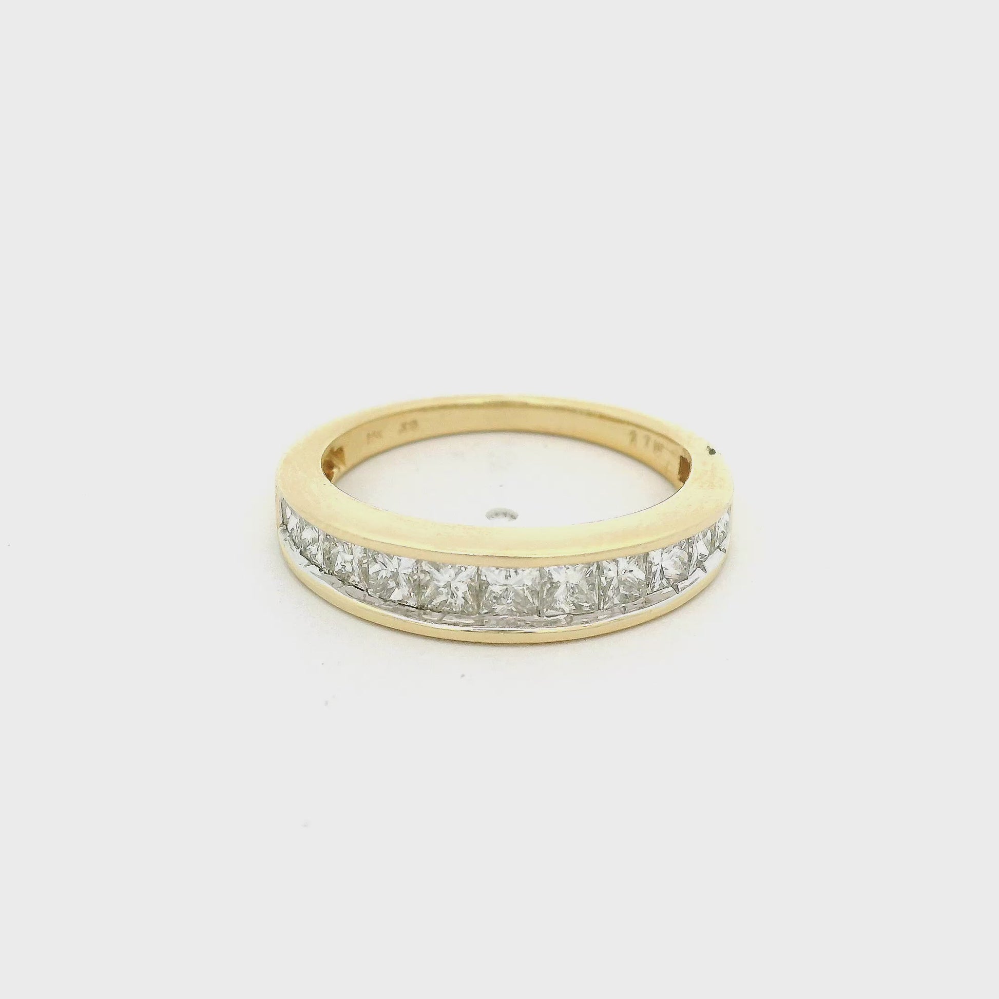 Yellow Gold Ring with 11 channel set princess cut diamonds at Forever Rox Fine Jewelry