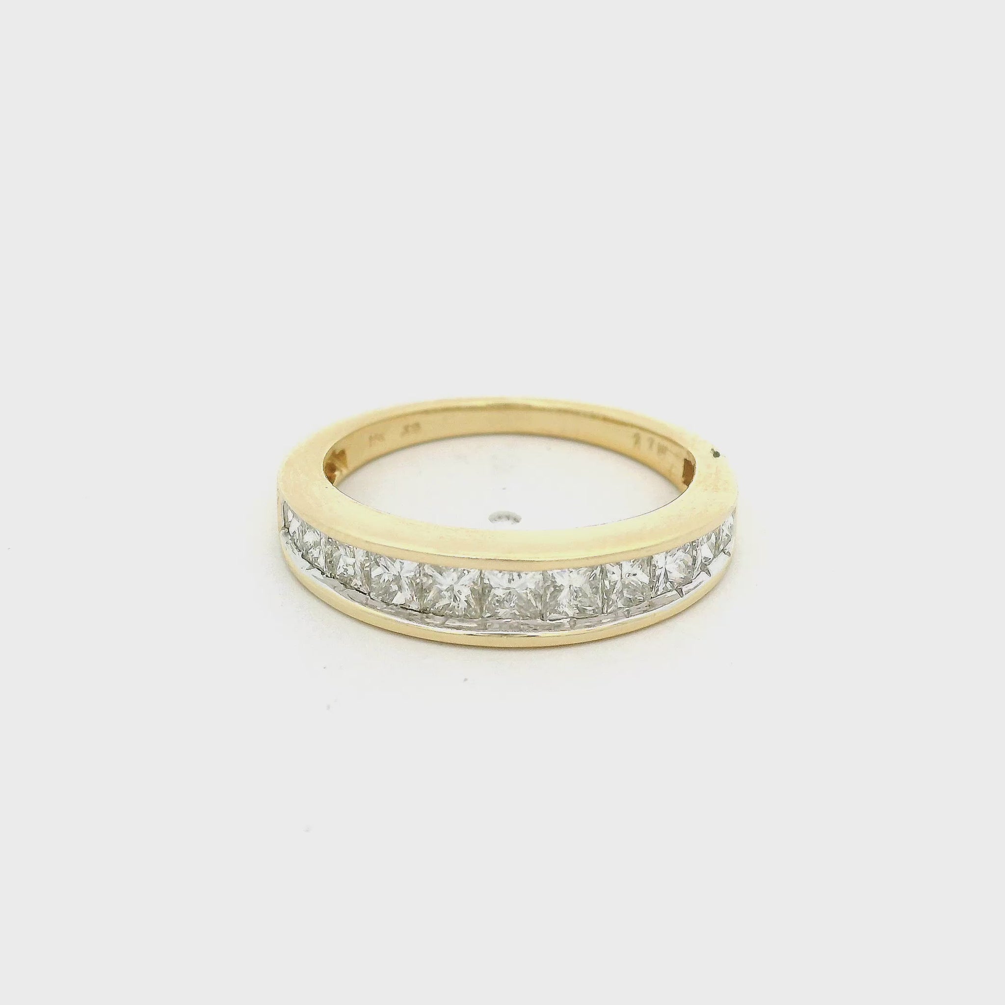 Yellow Gold Ring with 11 channel set princess cut diamonds at Forever Rox Fine Jewelry