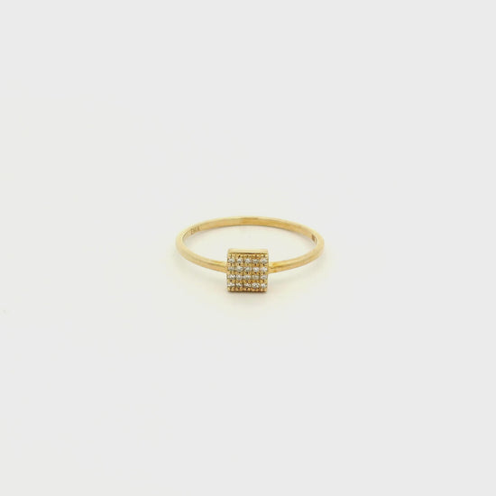 A Yellow Gold Ring with pavé set diamonds in a square head at Forever Rox Fine Jewelry, Lake Tahoes Best Jewelry Store
