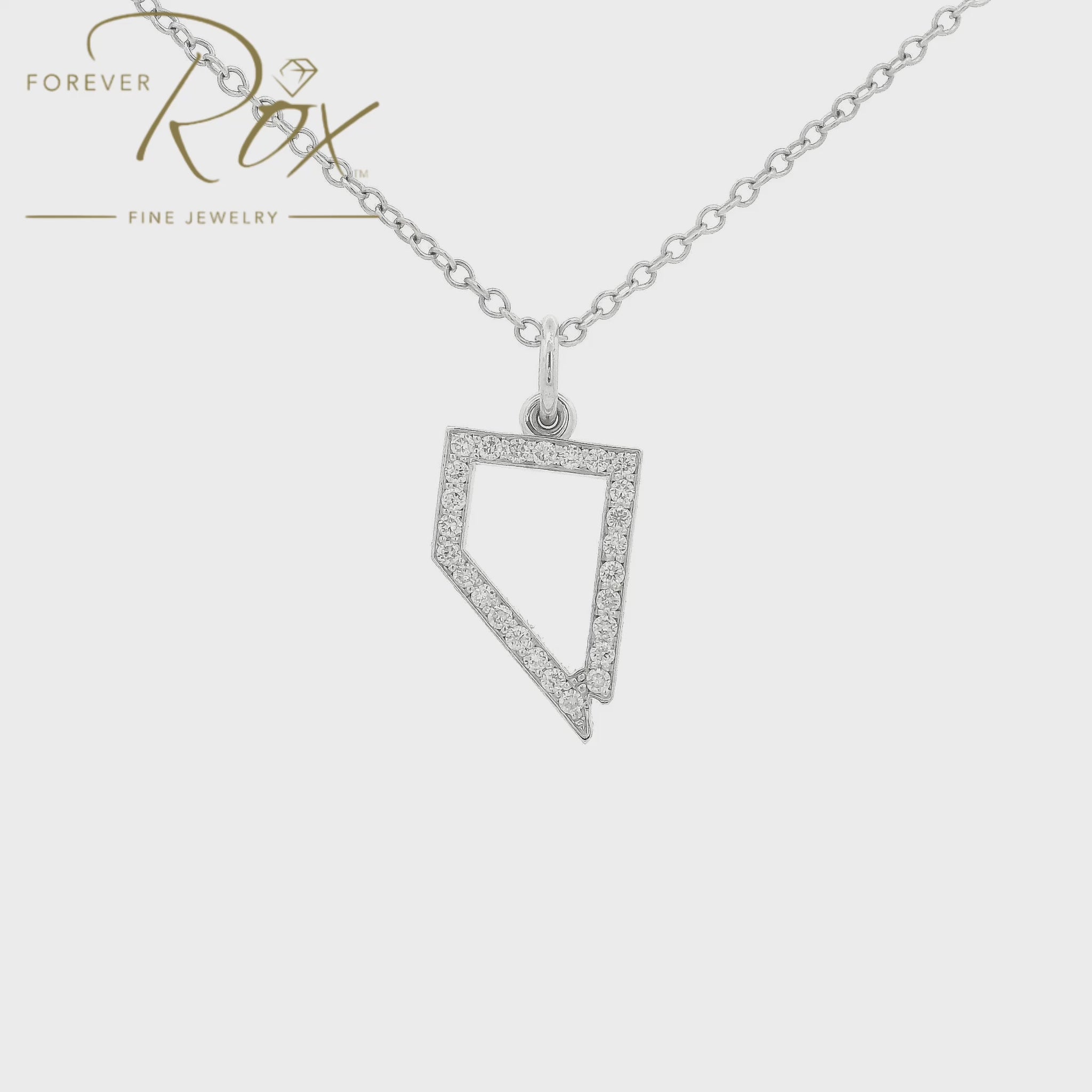 A White GoldNevada Outline Pendant with diamonds all the way around at Forever Rox Fine Jewelry, Lake Tahoes Best Jewelry Store
