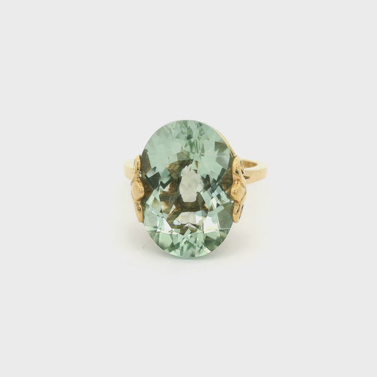 Green amethyst set in a yellow gold ring setting at Forever Rox Fine Jewelry