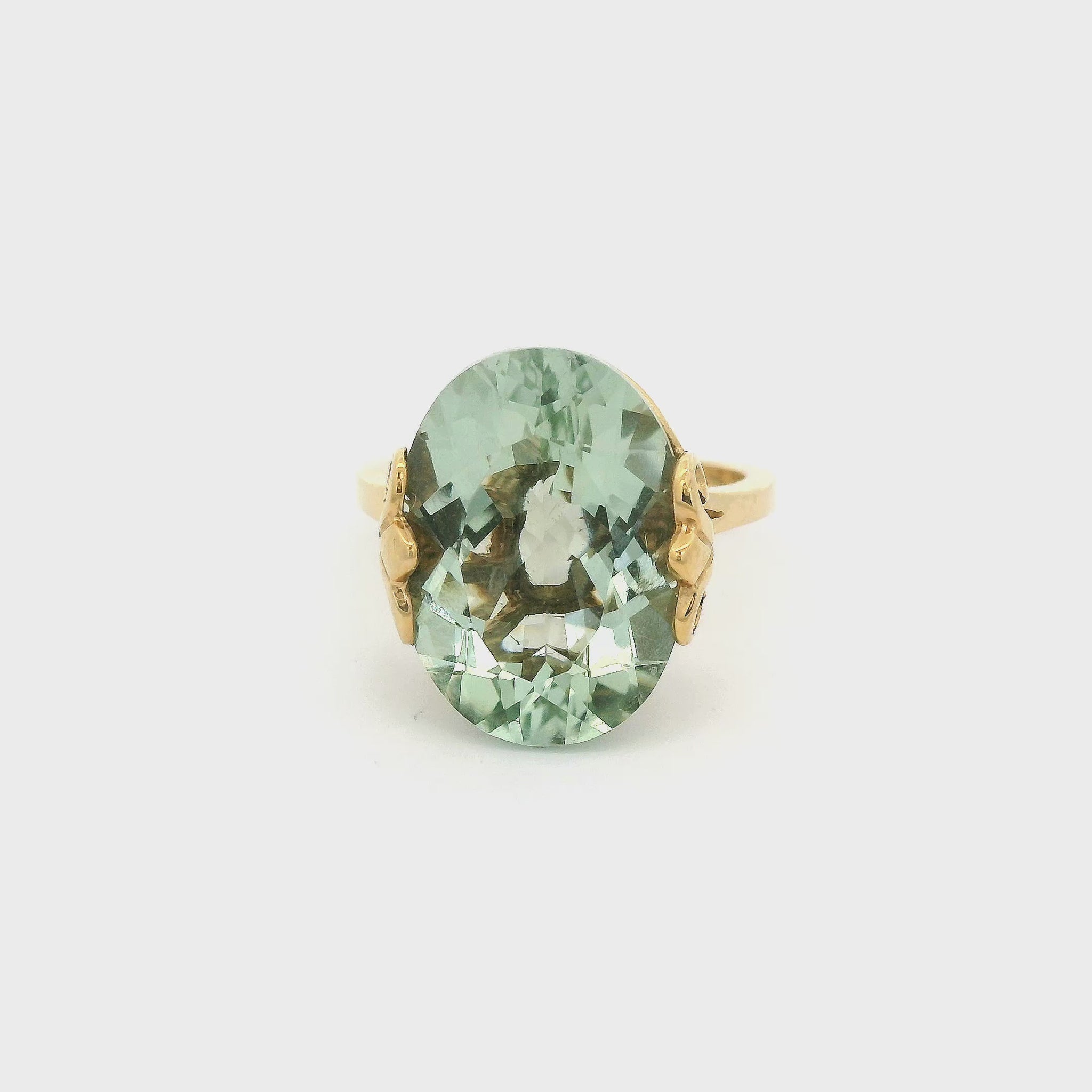 Green amethyst set in a yellow gold ring setting at Forever Rox Fine Jewelry