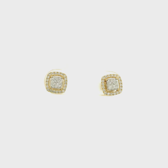 A Pair of Yellow Gold Stud Square Earrings with pavé set diamonds at Forever Rox Fine Jewelry, Lake Tahoes Best Jewelry Store