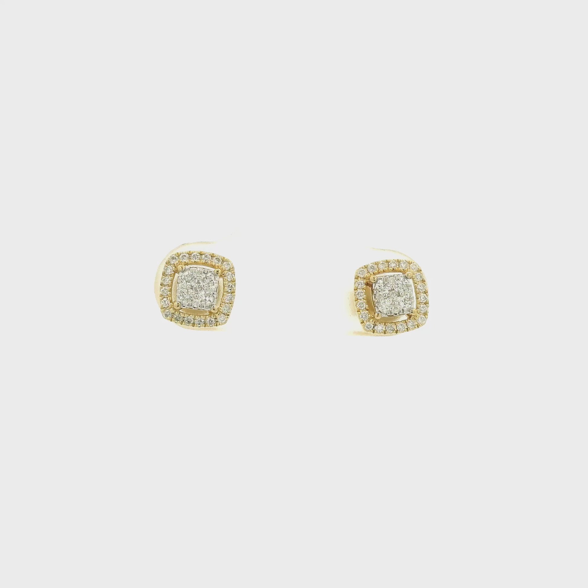 A Pair of Yellow Gold Stud Square Earrings with pavé set diamonds at Forever Rox Fine Jewelry, Lake Tahoes Best Jewelry Store