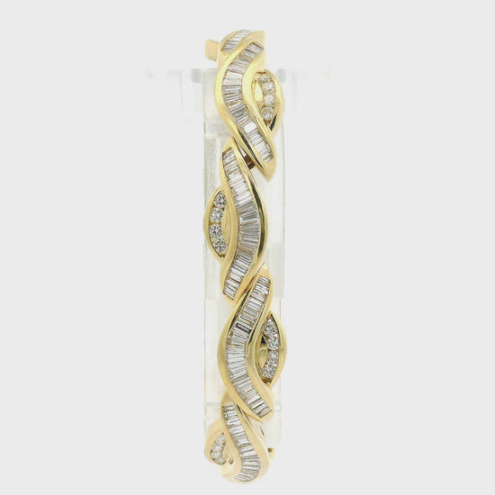 Yellow Gold Crossover Bracelet with a Charles Krypell Style with Baguette & Round Diamonds Forever Rox Fine Jewelry