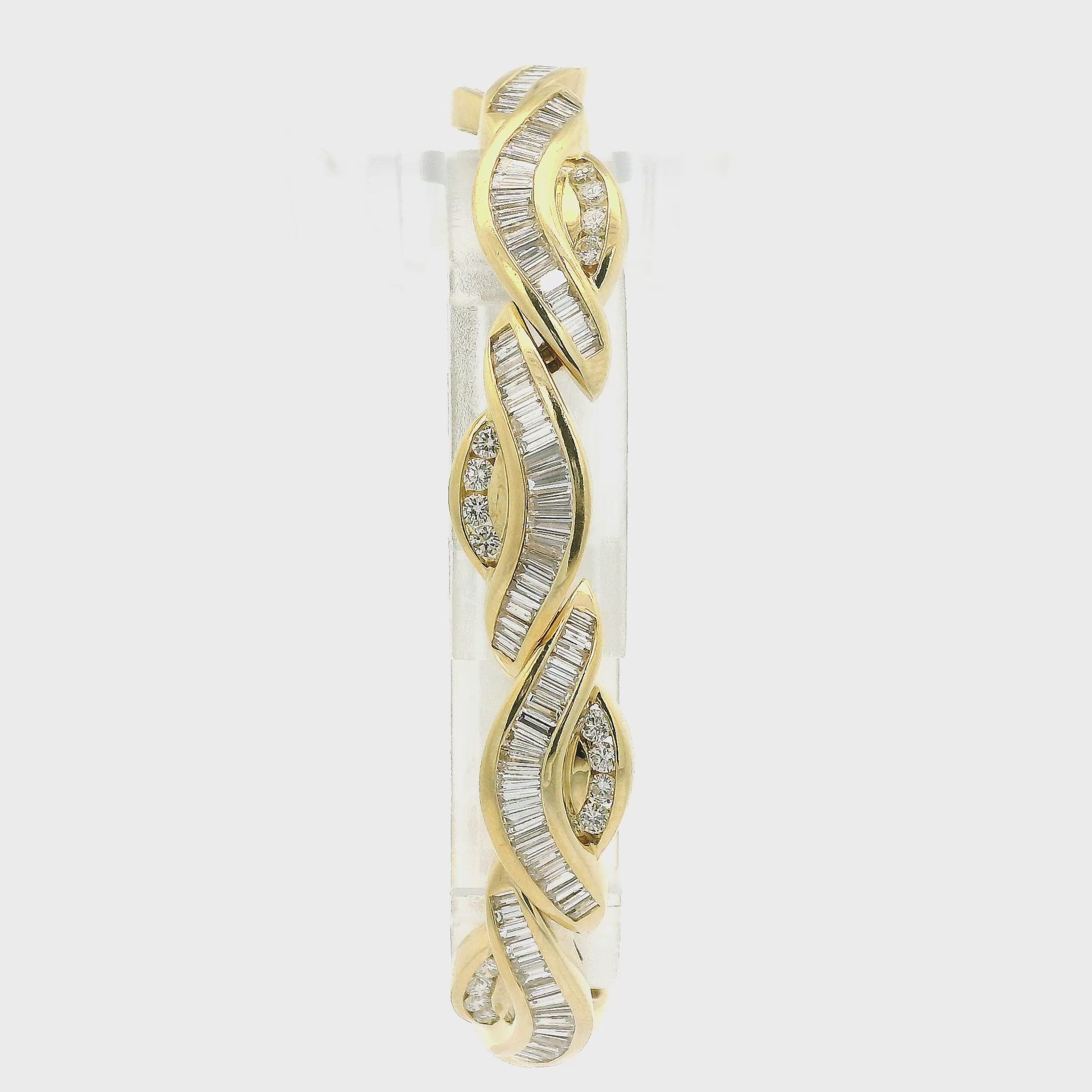 Yellow Gold Crossover Bracelet with a Charles Krypell Style with Baguette & Round Diamonds Forever Rox Fine Jewelry