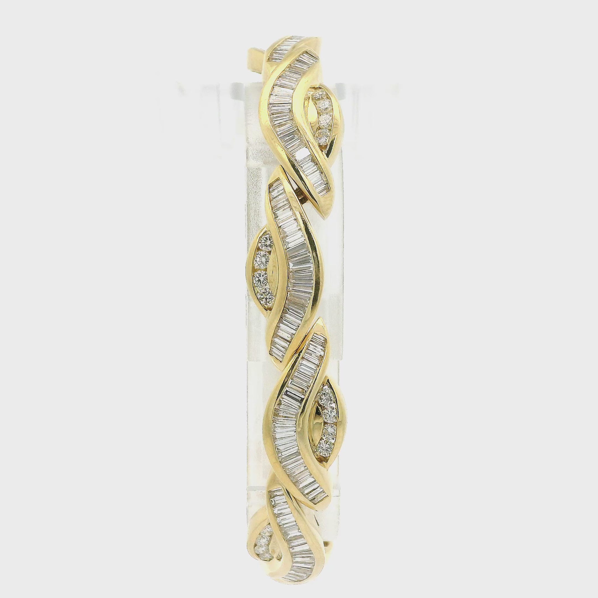 Yellow Gold Crossover Bracelet with a Charles Krypell Style with Baguette & Round Diamonds Forever Rox Fine Jewelry