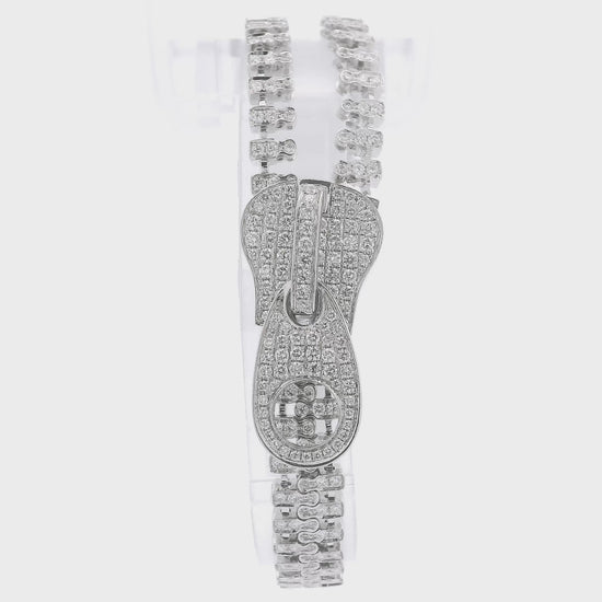 18k White Gold Diamond Zipper Bracelet that can zip and unzip and has pave set diamonds