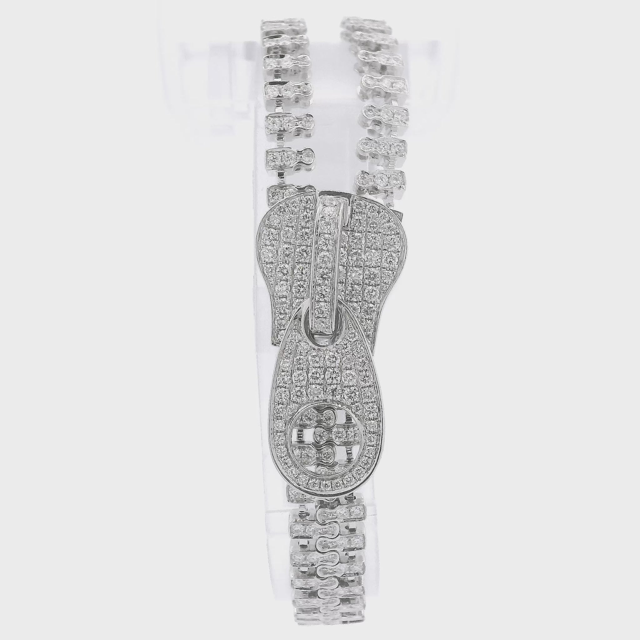 18k White Gold Diamond Zipper Bracelet that can zip and unzip and has pave set diamonds