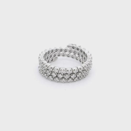 White Gold Flex Ring that has three rows of diamonds and can flex to open at Forever Rox Fine Jewelry