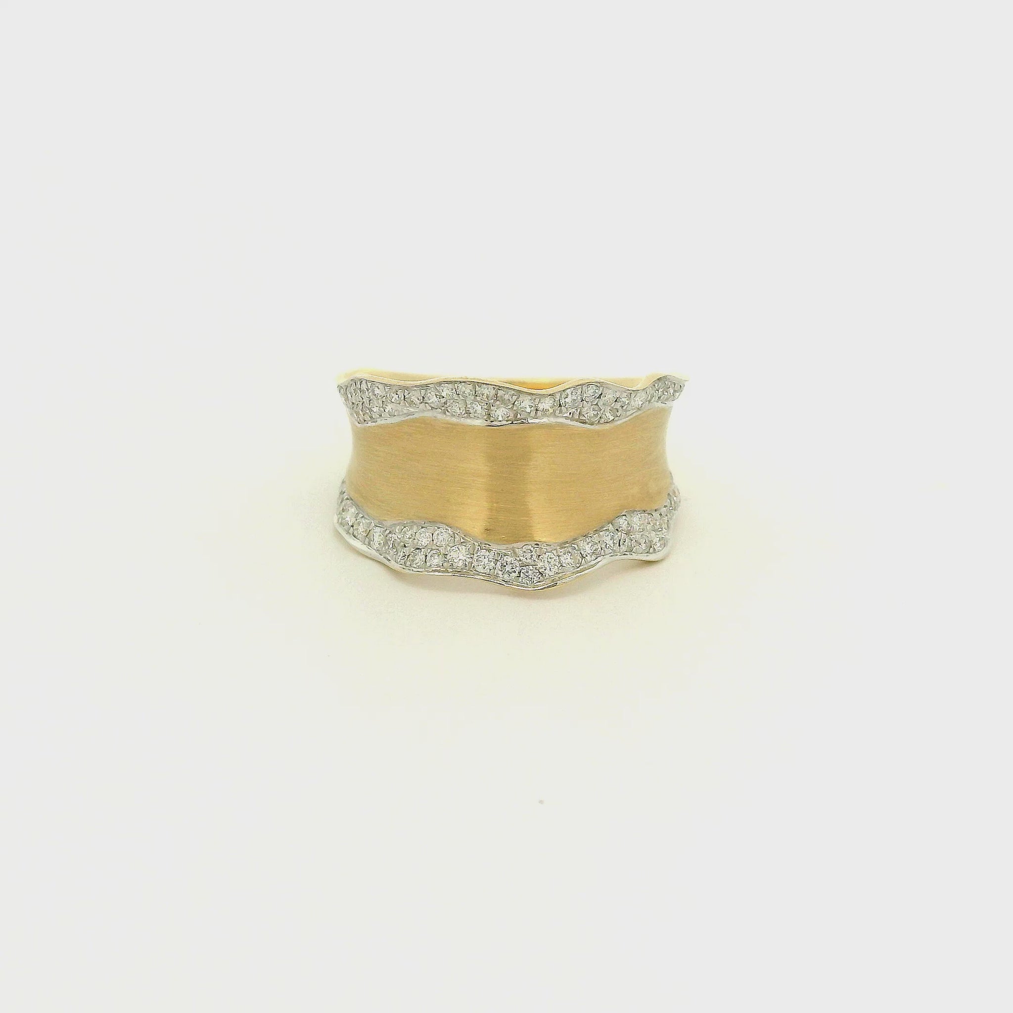 A Yellow Gold Thick Wavy Ring with pavé set natural diamonds at Forever Rox Fine Jewelry, Lake Tahoes Best Jewelry Store
