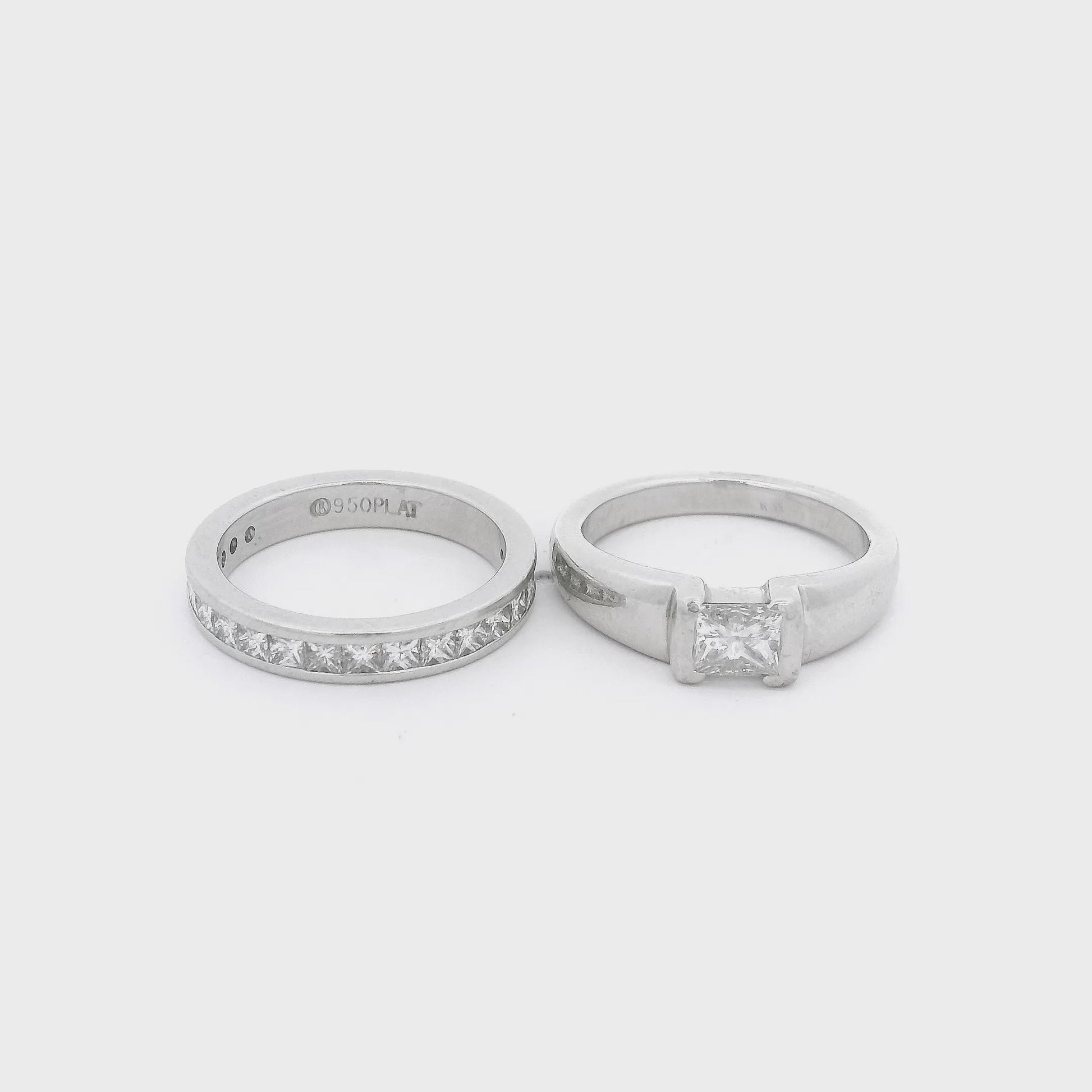 White Gold tension set princess cut diamond bridal ring with matching matching princess cut diamond wedding band at Forever Rox Fine Jewelry