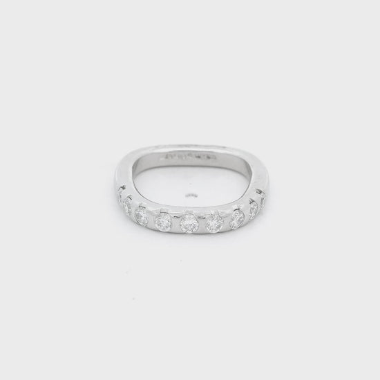 Platinum Stuart Moore Signed Band with a square shank annine flush set round cut diamonds at Forever Rox Fine Jewelry